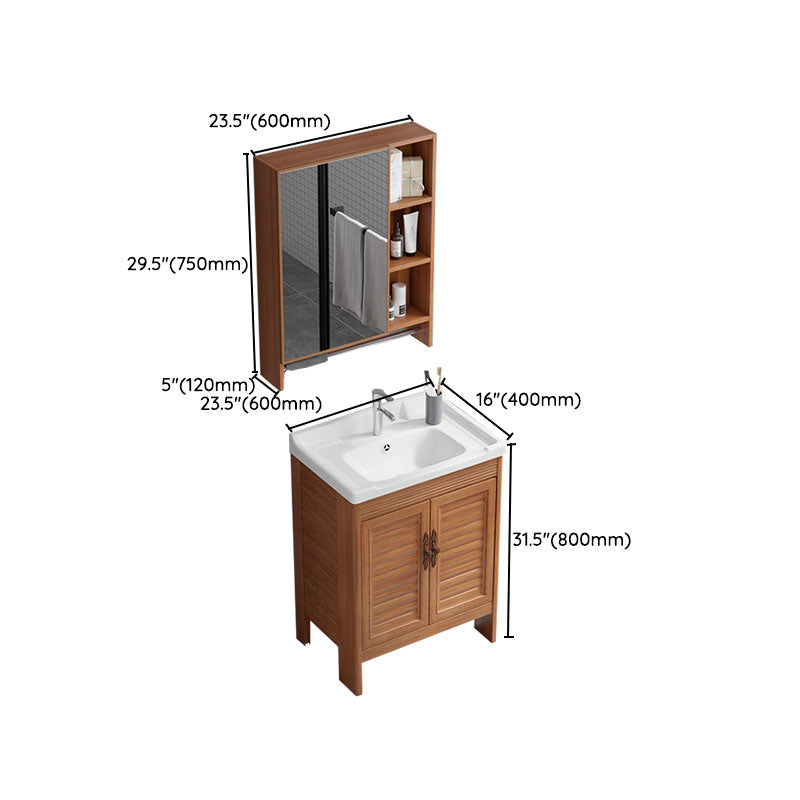 Rectangle Vanity Set Metal Frame Mirror Freestanding 2 Doors Single Sink Bath Vanity