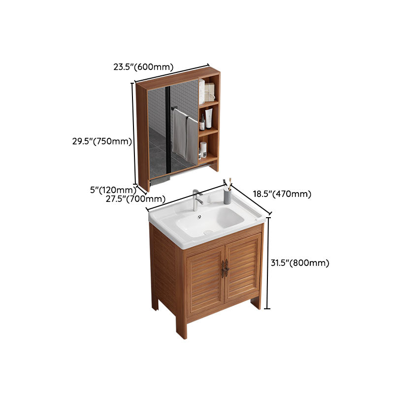 Rectangle Vanity Set Metal Frame Mirror Freestanding 2 Doors Single Sink Bath Vanity