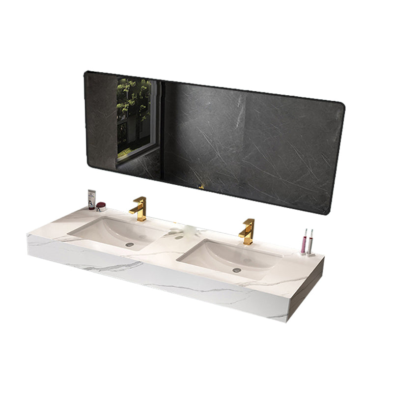 Stone Vanity White Wall Mount Double Sink Waterproof Bath Vanity with Mirror