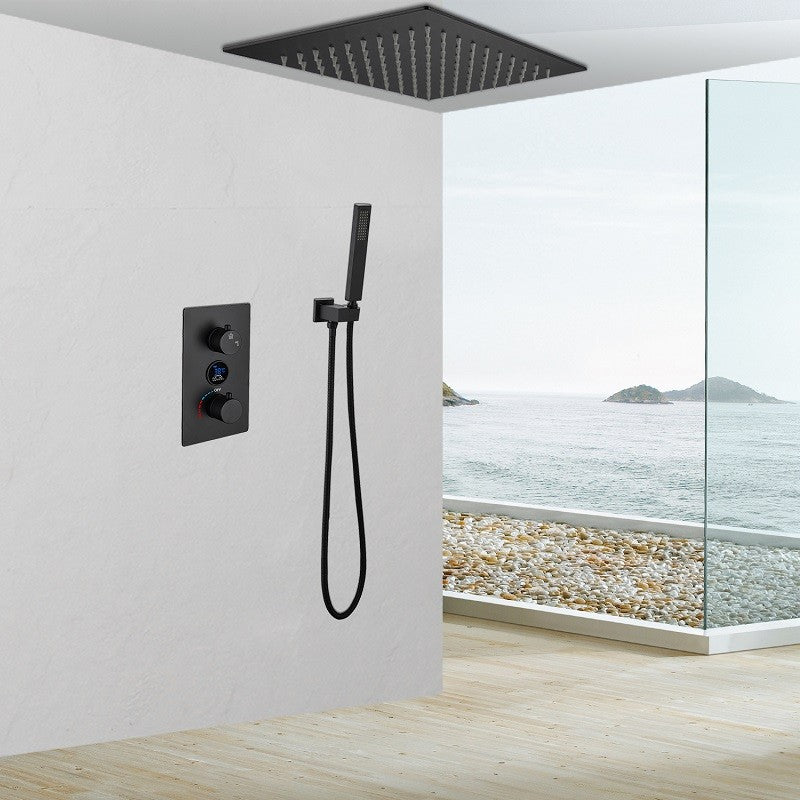 Copper Shower Set Rain Shower Head Square Ceiling-Mounted Shower System with Handshower