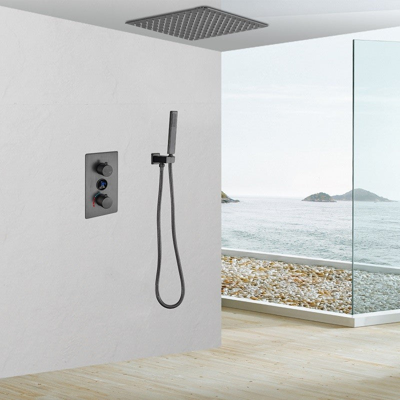 Copper Shower Set Rain Shower Head Square Ceiling-Mounted Shower System with Handshower