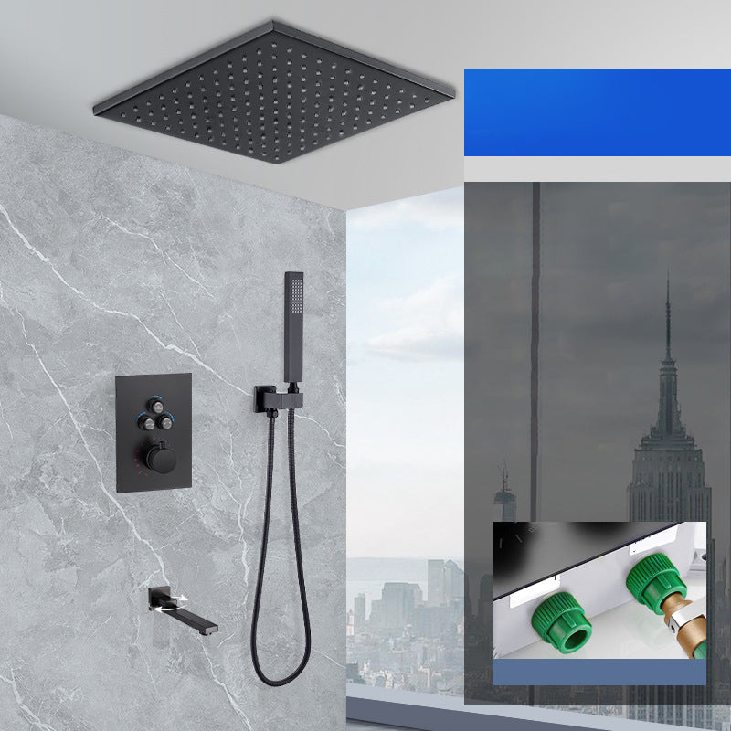 Matte Black Rain Shower System with Hand Shower Square Shower Set