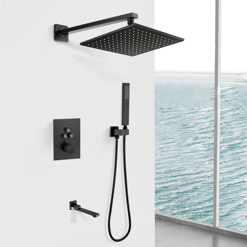 Matte Black Rain Shower System with Hand Shower Square Shower Set