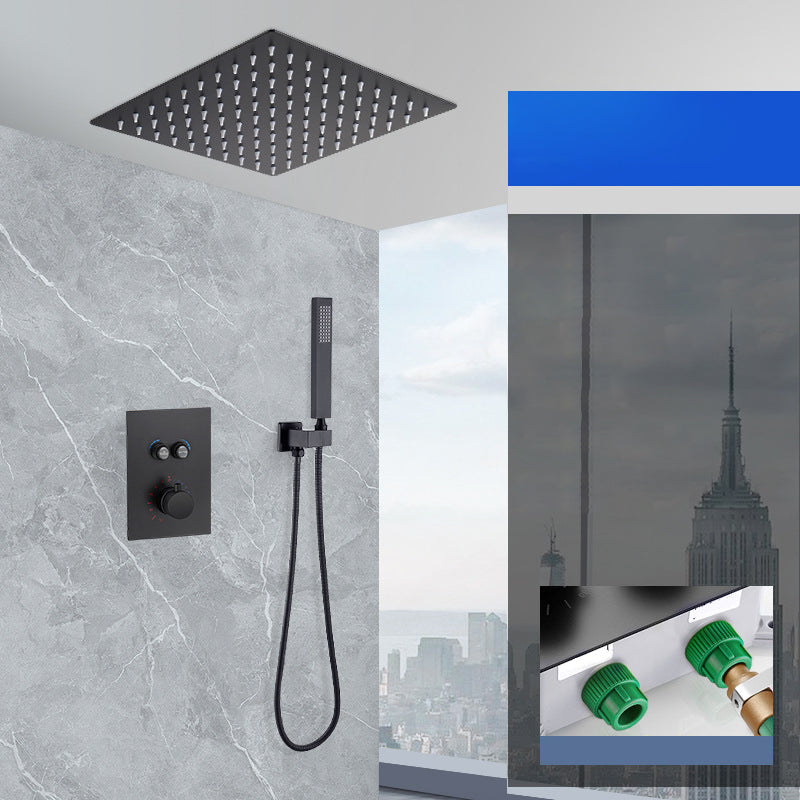 Matte Black Rain Shower System with Hand Shower Square Shower Set