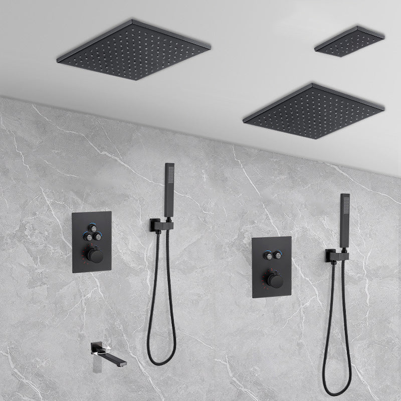 Matte Black Rain Shower System with Hand Shower Square Shower Set