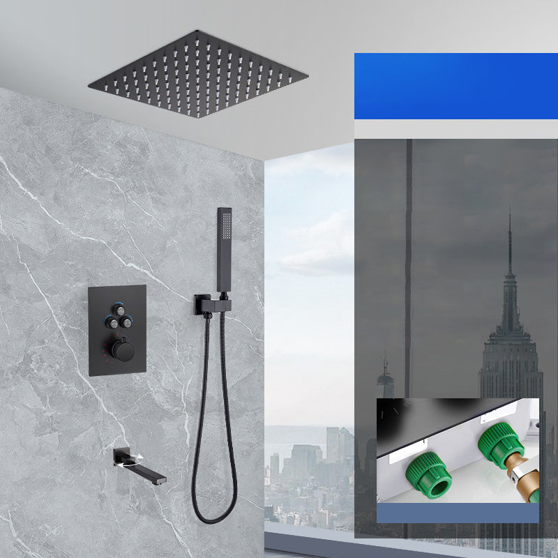 Matte Black Rain Shower System with Hand Shower Square Shower Set