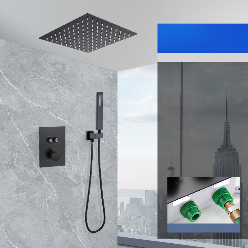 Matte Black Rain Shower System with Hand Shower Square Shower Set