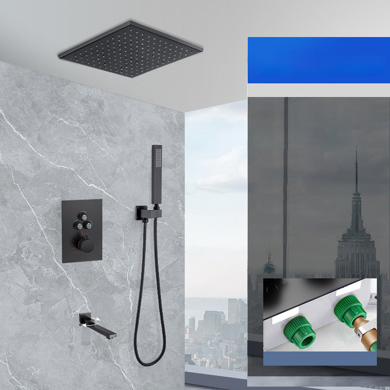 Matte Black Rain Shower System with Hand Shower Square Shower Set