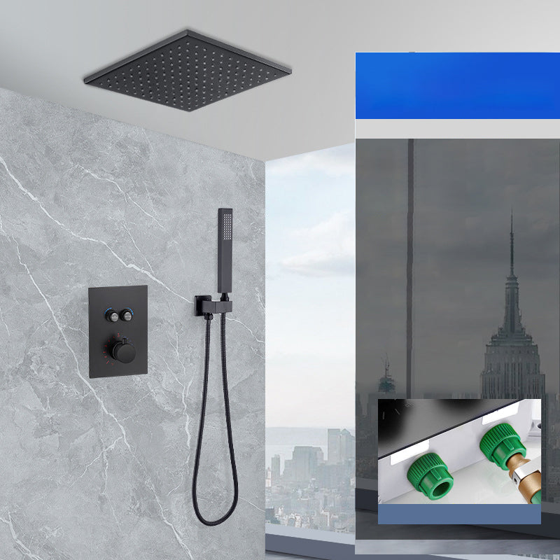 Matte Black Rain Shower System with Hand Shower Square Shower Set