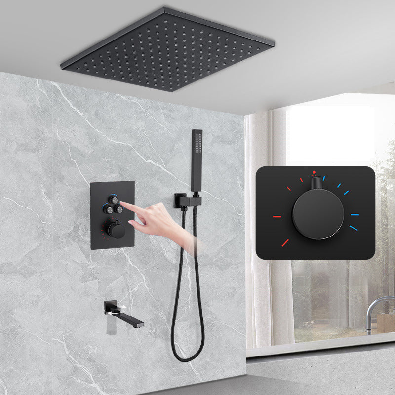 Matte Black Rain Shower System with Hand Shower Square Shower Set