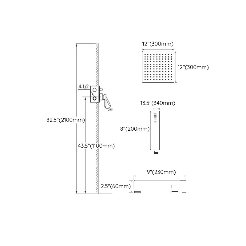 Matte Black Rain Shower System with Hand Shower Square Shower Set