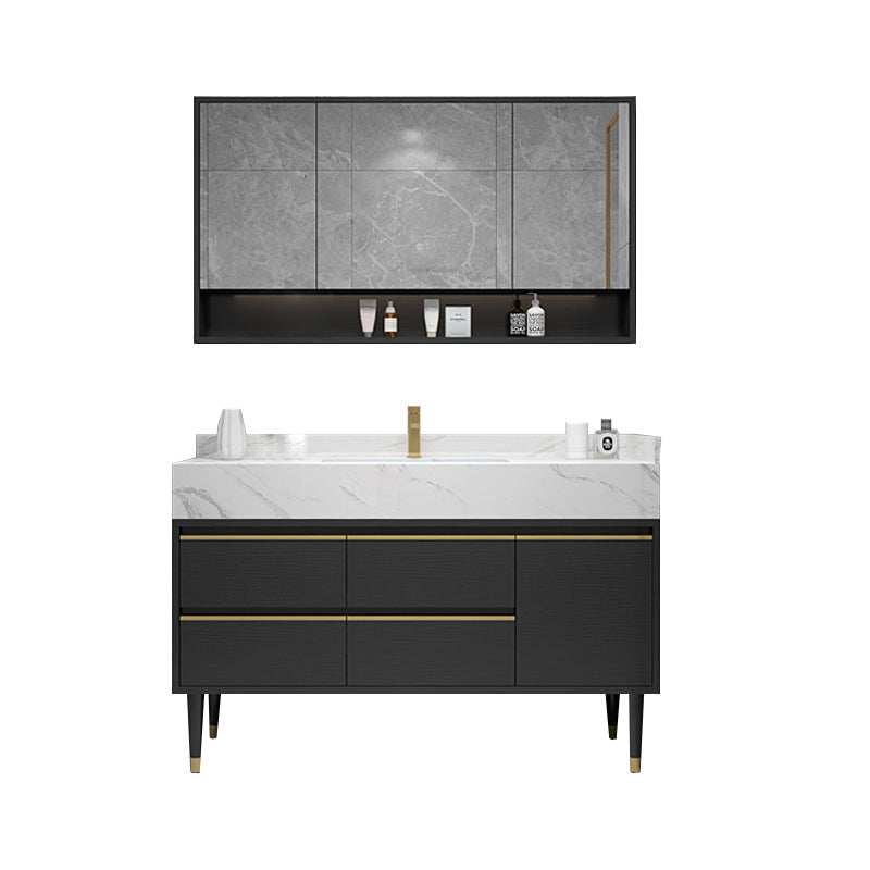 Glam Bath Vanity Wood Frame Freestanding Soft Close Drawers Rectangle Mirror Vanity