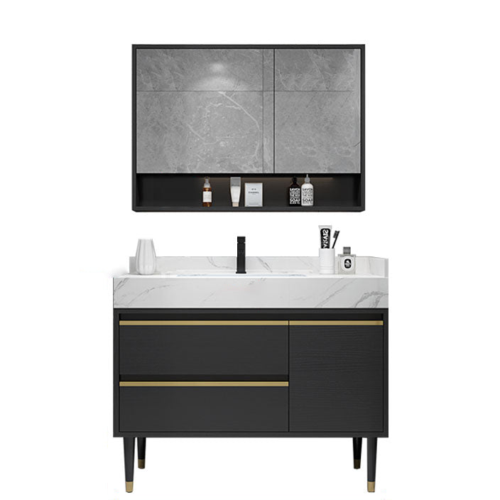 Glam Bath Vanity Wood Frame Freestanding Soft Close Drawers Rectangle Mirror Vanity