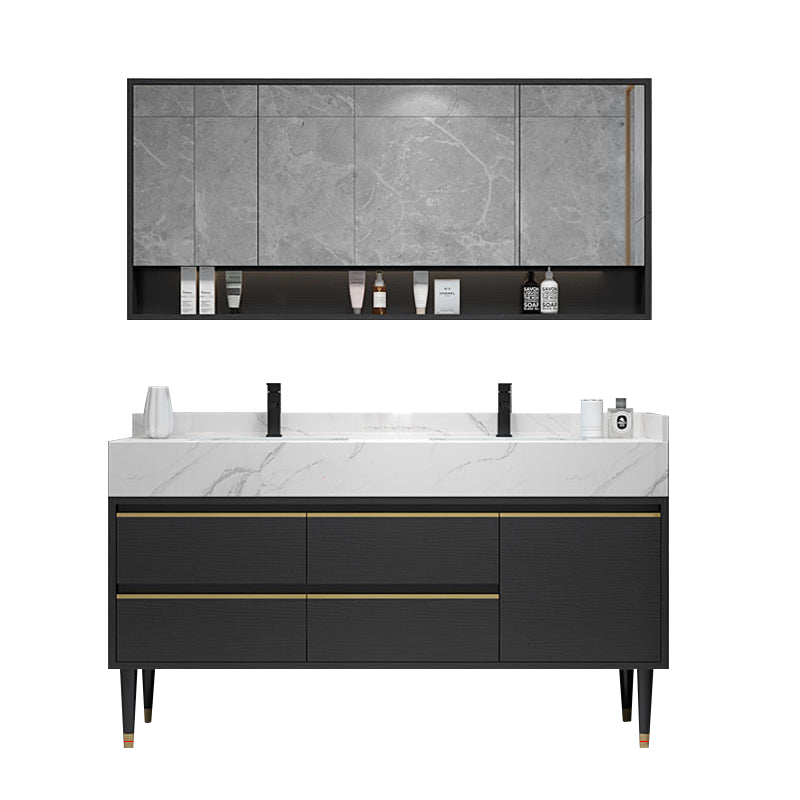 Glam Bath Vanity Wood Frame Freestanding Soft Close Drawers Rectangle Mirror Vanity