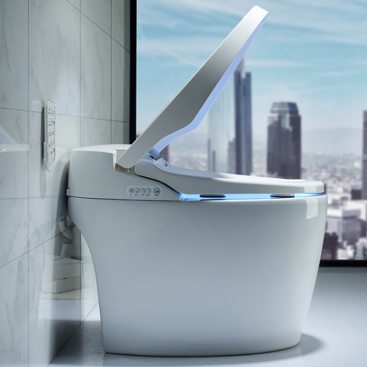 Contemporary Ceramic White Elongated Heated Seat Floor Mount Bidet