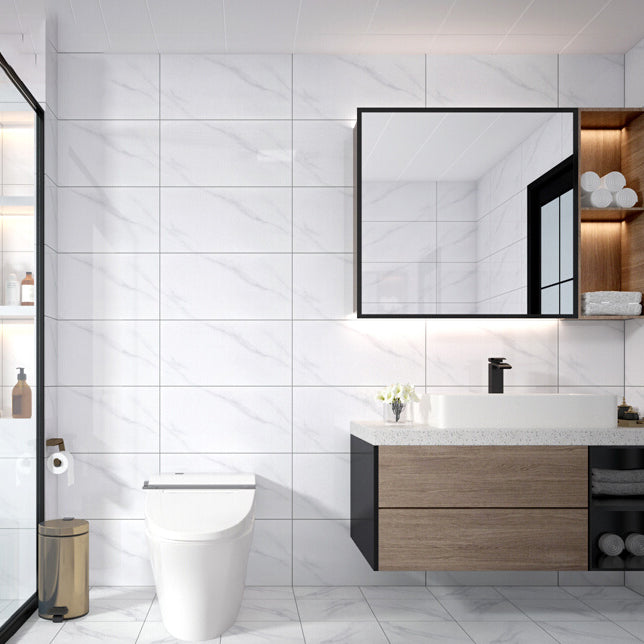 Rectangular Ceramic Polished Straight Edge Singular Tile Marble Look Bathroom Floor