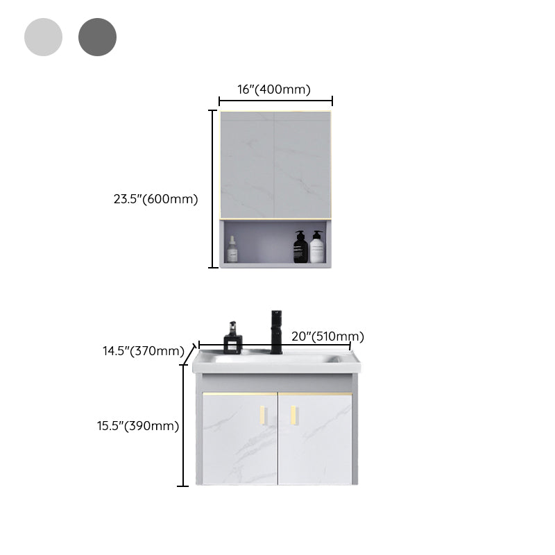 Metal Frame Bathroom Vanity White Single Sink Wall-Mounted 2 Doors Vanity with Mirror