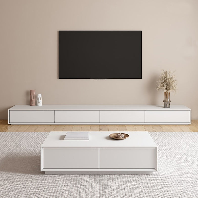 Faux Wood TV Console White Contemporary Cable Management Media Console