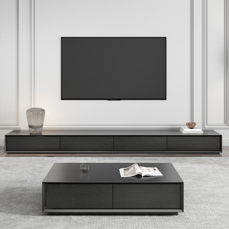 Faux Wood Media Console Modern Black Cable Management TV Console