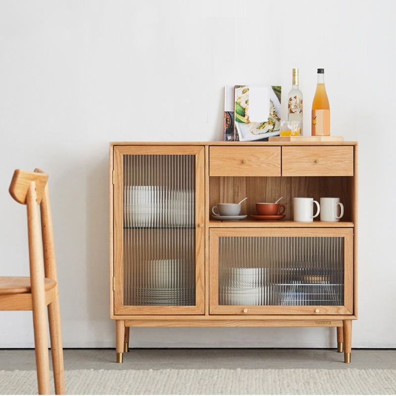 Pine Display Stand Contemporary Glass Doors China Cabinet with Drawers