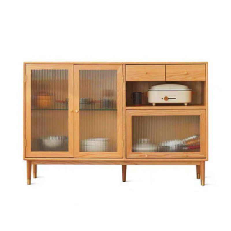 Pine Display Stand Contemporary Glass Doors China Cabinet with Drawers