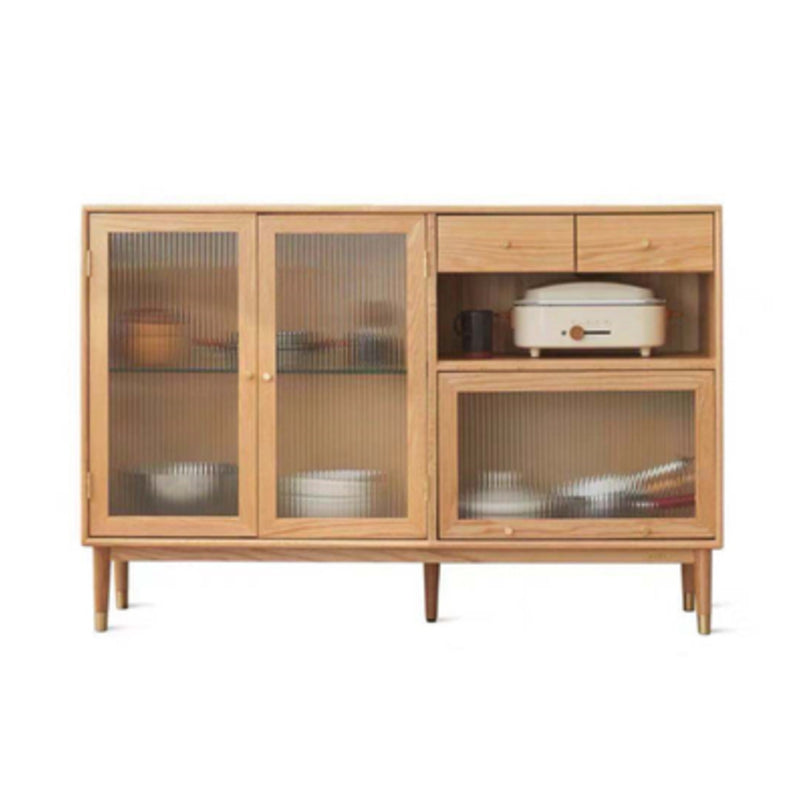 Pine Display Stand Contemporary Glass Doors China Cabinet with Drawers