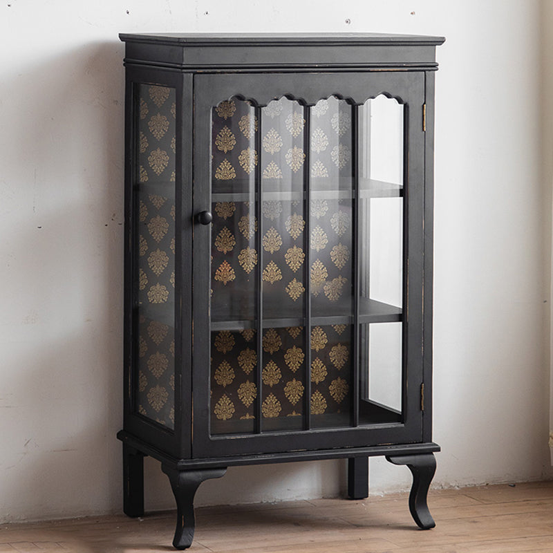 Traditional Curio Cabinet Solid Wood Glass Doors Display Stand