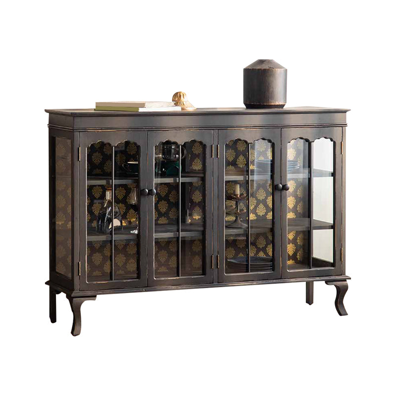 Traditional Curio Cabinet Solid Wood Glass Doors Display Stand