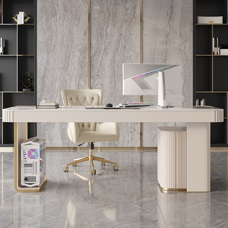 6 Drawers Writing Desk Rectangular Shaped Task Desk in White for Office