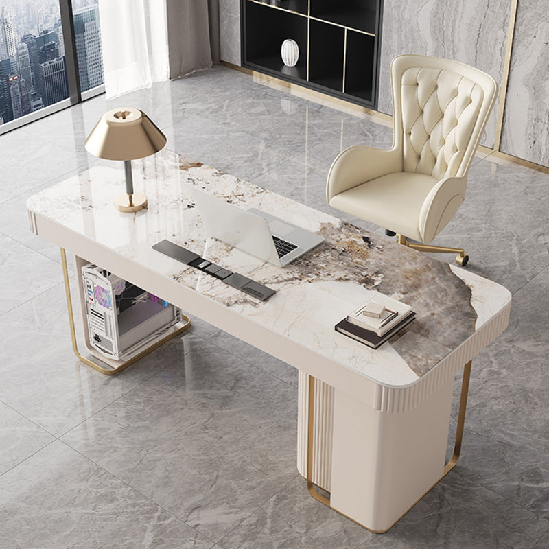 6 Drawers Writing Desk Rectangular Shaped Task Desk in White for Office