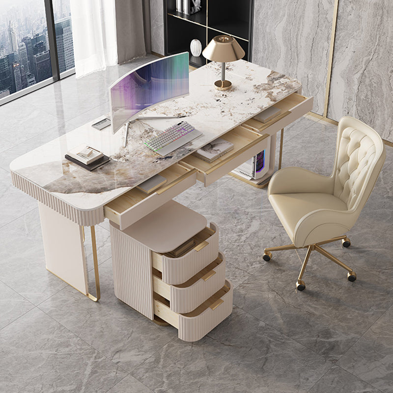 6 Drawers Writing Desk Rectangular Shaped Task Desk in White for Office