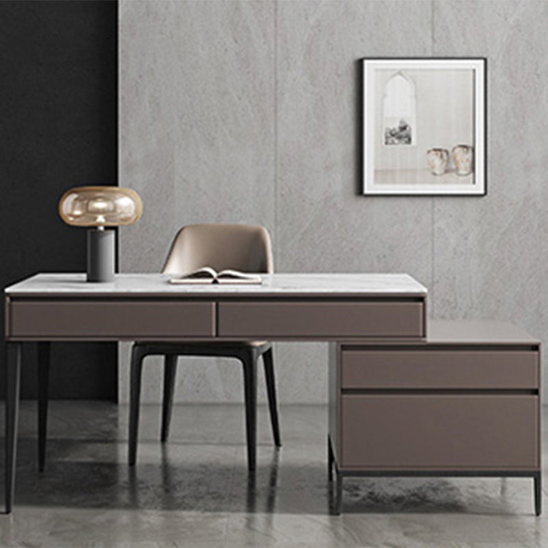 2 Drawers Writing Desk Rectangular Shaped Task Desk in Brown for Office