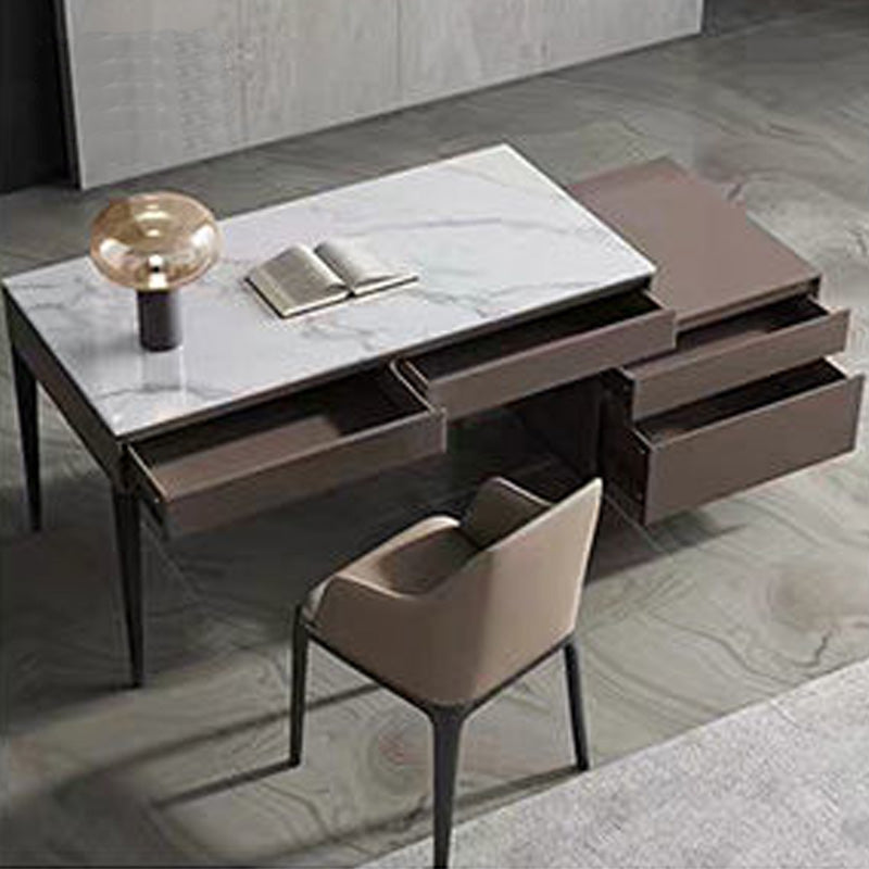 2 Drawers Writing Desk Rectangular Shaped Task Desk in Brown for Office