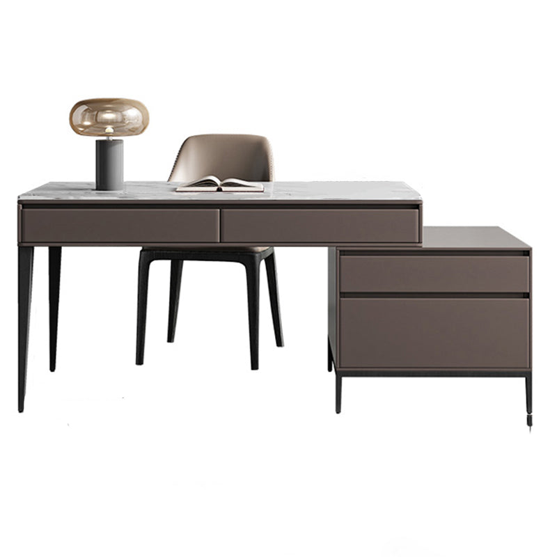 2 Drawers Writing Desk Rectangular Shaped Task Desk in Brown for Office