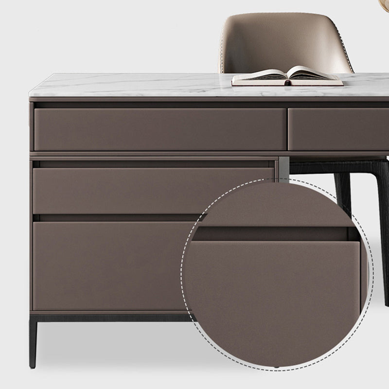 2 Drawers Writing Desk Rectangular Shaped Task Desk in Brown for Office