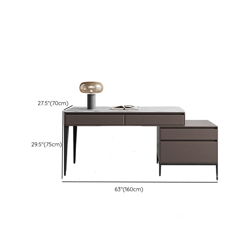 2 Drawers Writing Desk Rectangular Shaped Task Desk in Brown for Office