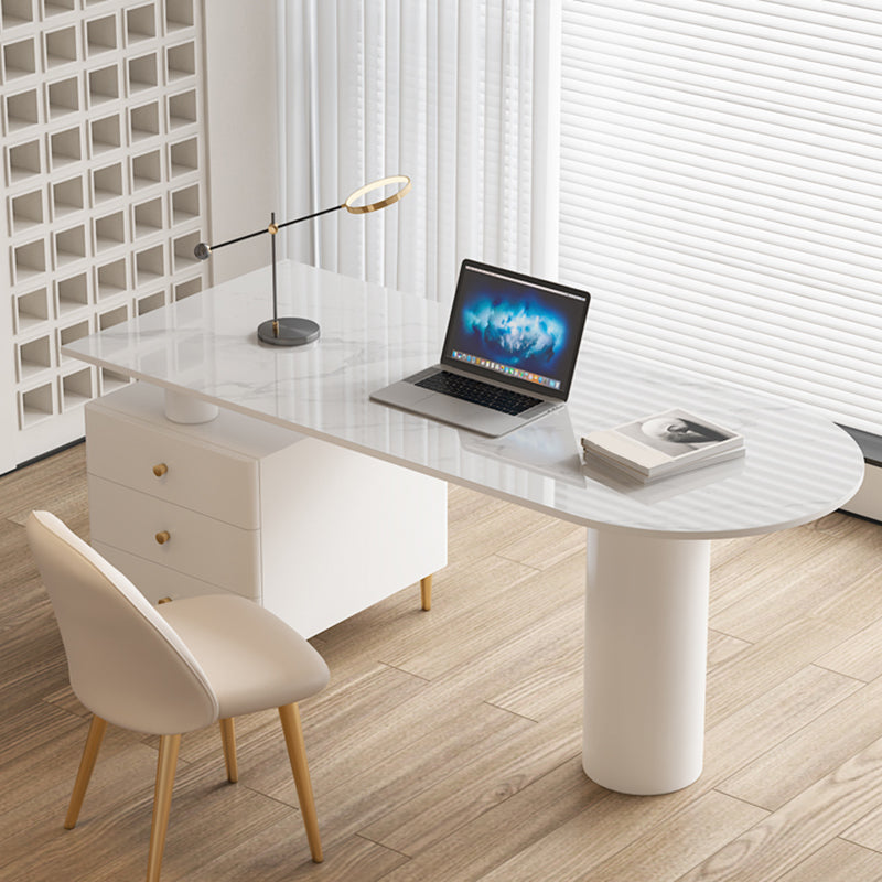 Modern Style Stone Office Desk Irregular Shape Task Desk with Legs for Home