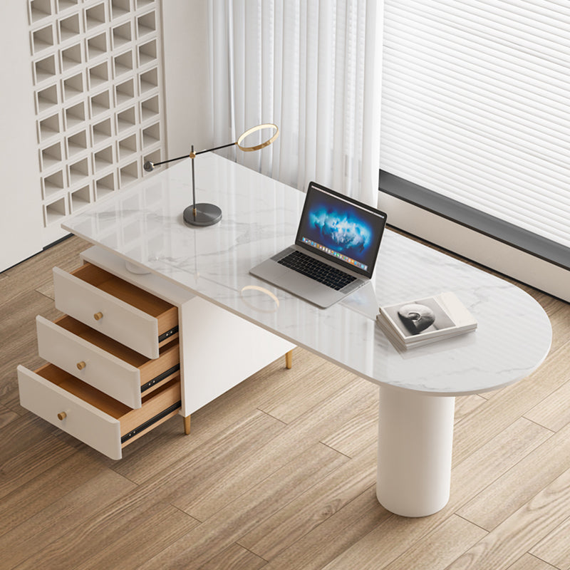 Modern Style Stone Office Desk Irregular Shape Task Desk with Legs for Home