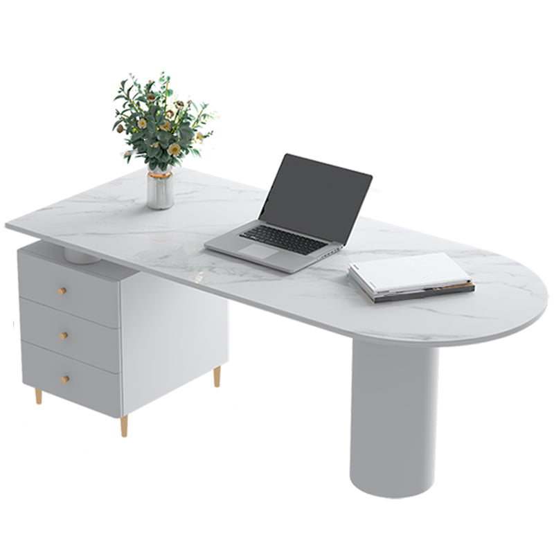 Modern Style Stone Office Desk Irregular Shape Task Desk with Legs for Home