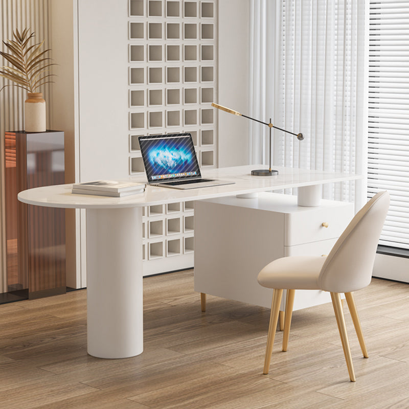 Modern Style Stone Office Desk Irregular Shape Task Desk with Legs for Home