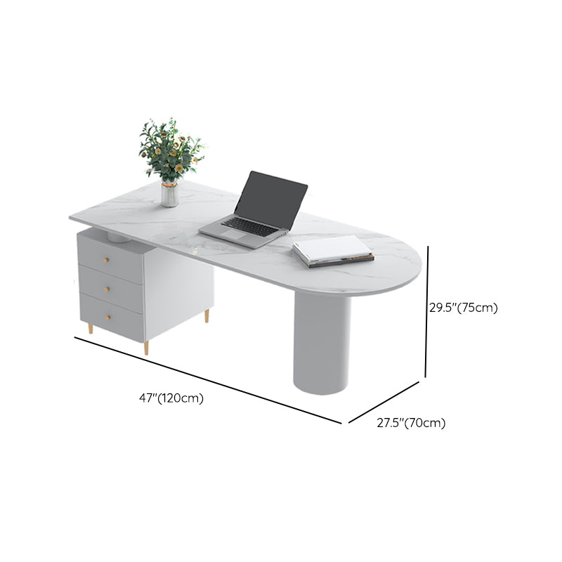 Modern Style Stone Office Desk Irregular Shape Task Desk with Legs for Home