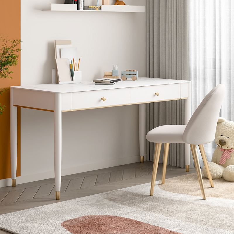 Rectangular Shaped Home Working Table Stone Writing Desk in White