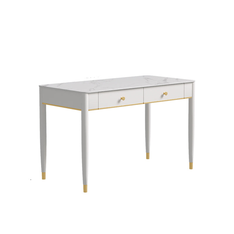 Rectangular Shaped Home Working Table Stone Writing Desk in White