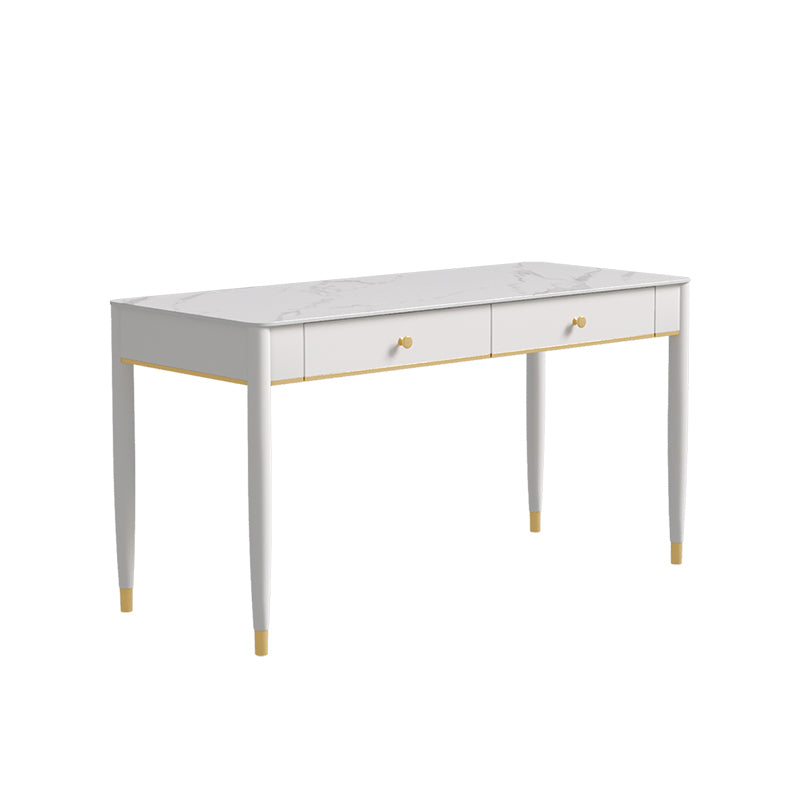 Rectangular Shaped Home Working Table Stone Writing Desk in White