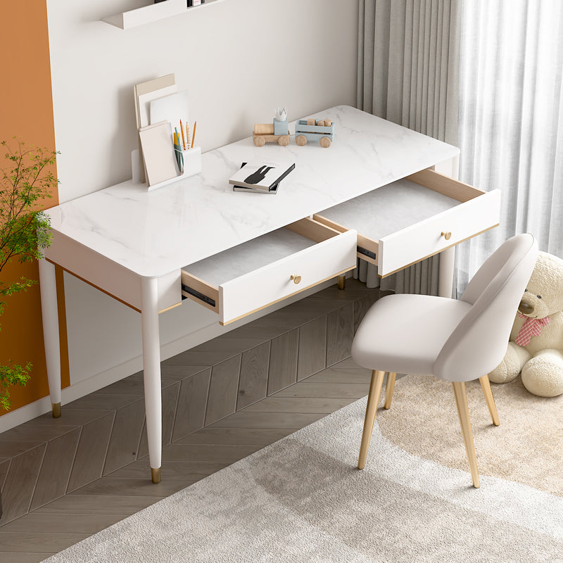 Rectangular Shaped Home Working Table Stone Writing Desk in White