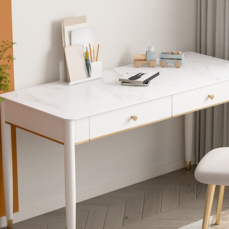 Rectangular Shaped Home Working Table Stone Writing Desk in White