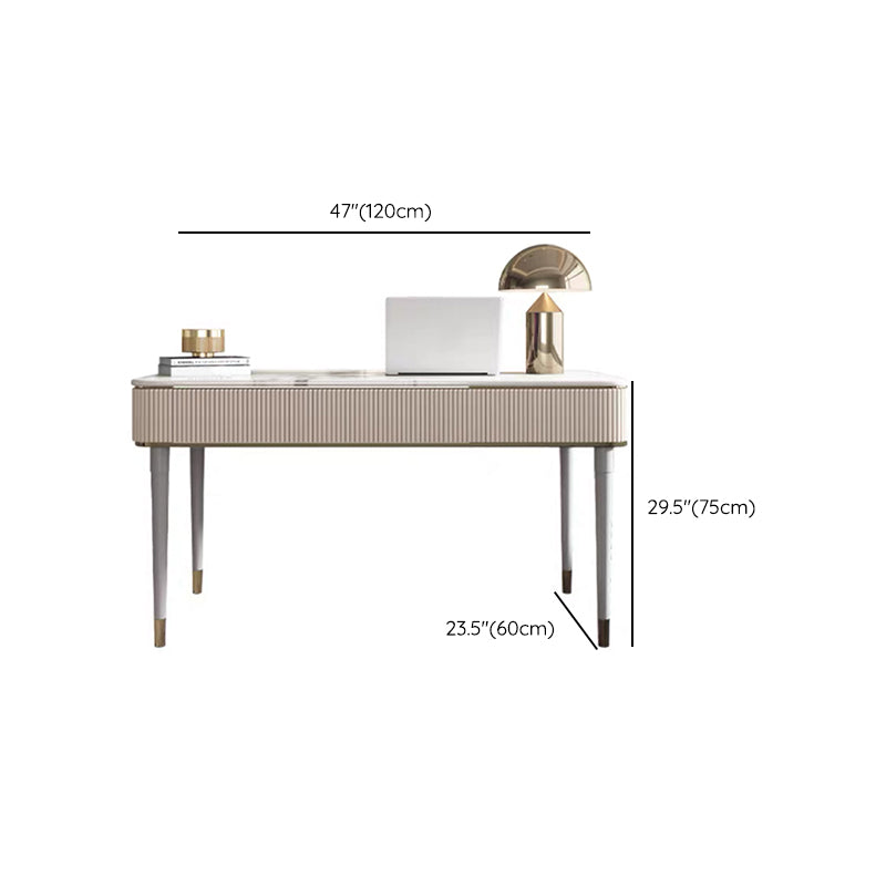 Rectangular Shaped Office Working Tables Stone Writing Desk in White