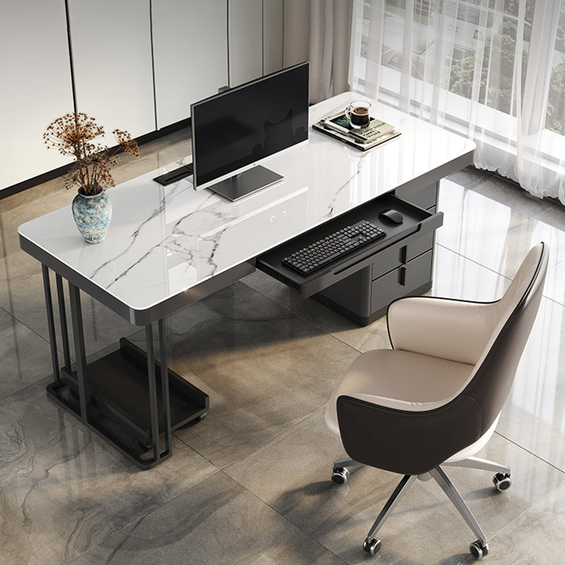 Rectangular Shaped Working Table Stone Writing Desk in Grey for Office