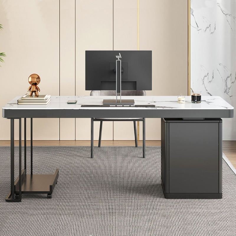 Rectangular Shaped Working Table Stone Writing Desk in Grey for Office