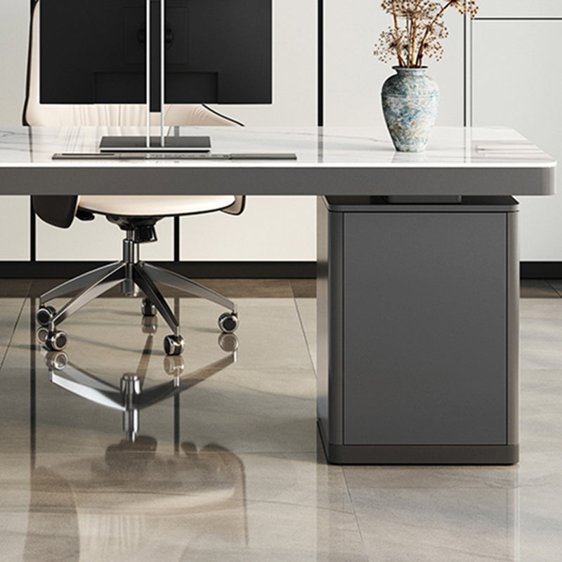 Rectangular Shaped Working Table Stone Writing Desk in Grey for Office